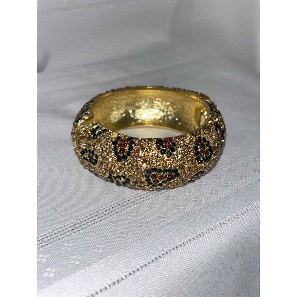 Bebe Gold Leopard Print Rhinestone Bangle - Picture 10 of 16